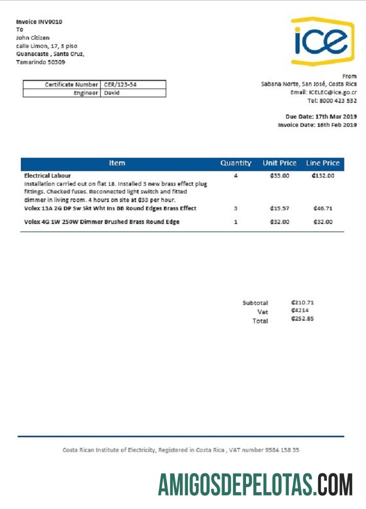 Costa Rica Projeto de lei do Instituto Costarriquenho de Eletricidade modelo